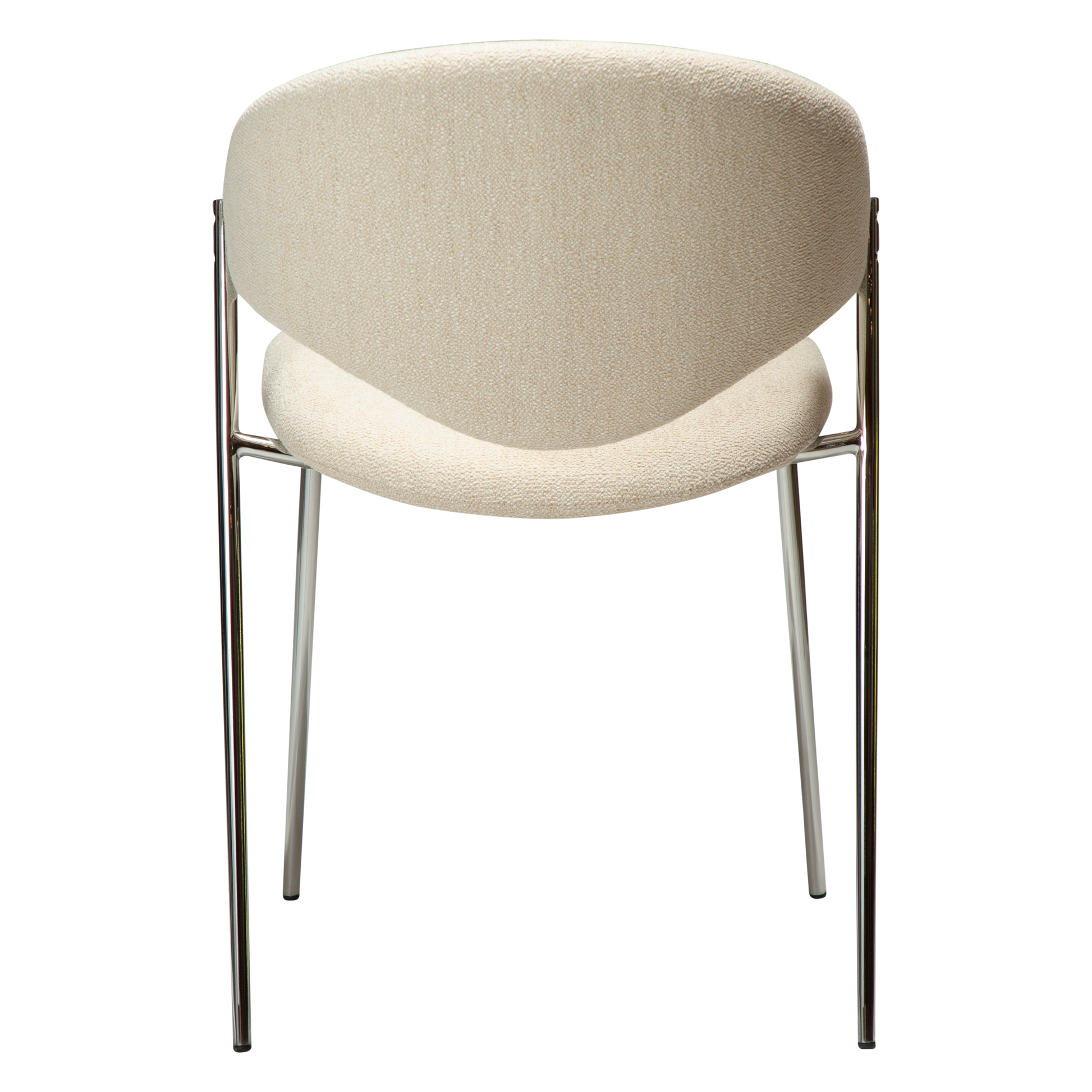 [var:Bezug=Einfaches beiges Bouclé-Gewebe mit verchromten Beinen] ZONE Stuhl